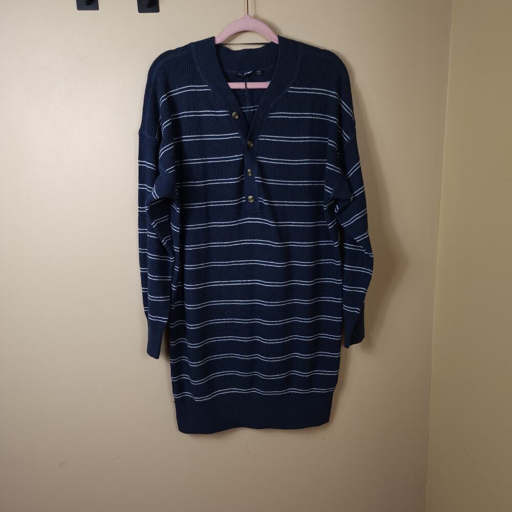 prAna Milani Henley Dress in Navy Nautical Stripe Size L